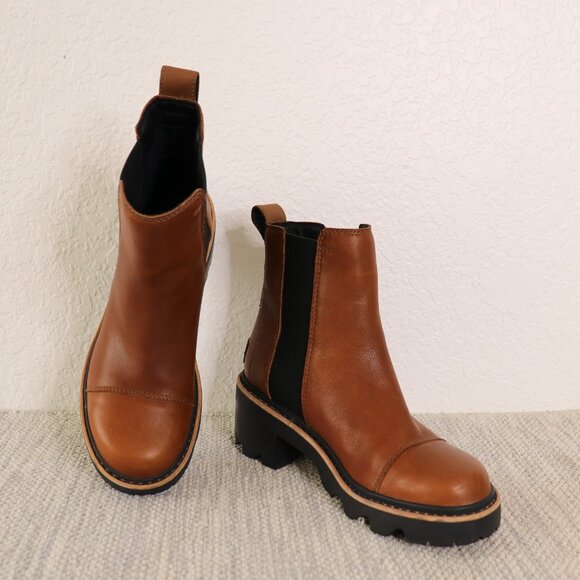 Sorel Joan Now Chelsea Boots Women's 8 Brown Leather Waterproof Lug Sole Block - Picture 15 of 16
